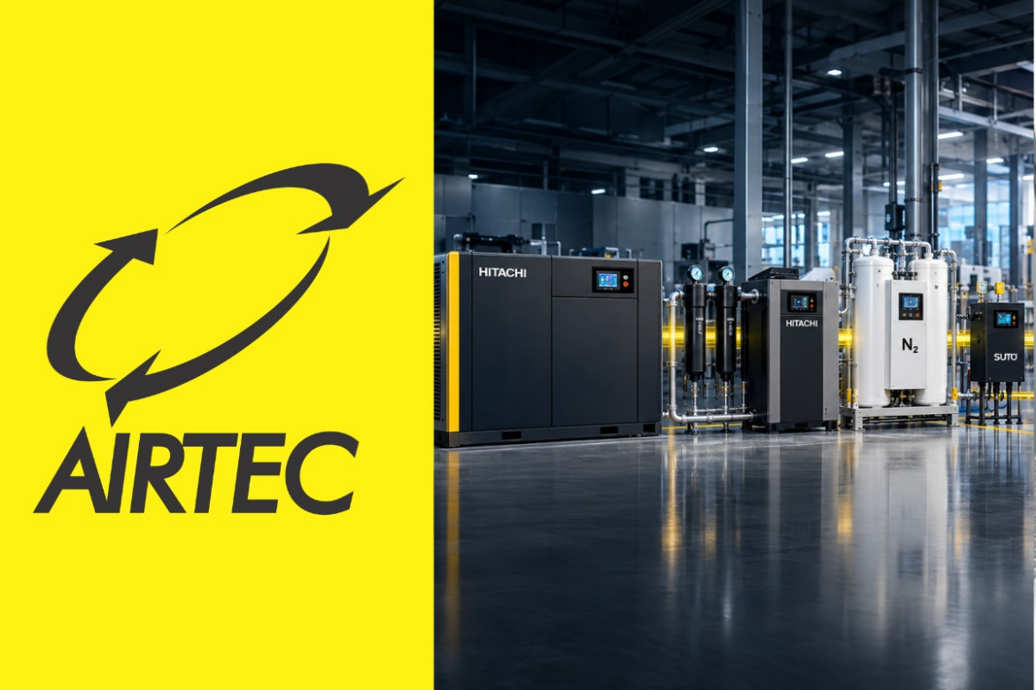 Sistema de aire comprimido industrial Airtec con compresores Hitachi, nitrógeno y monitoreo